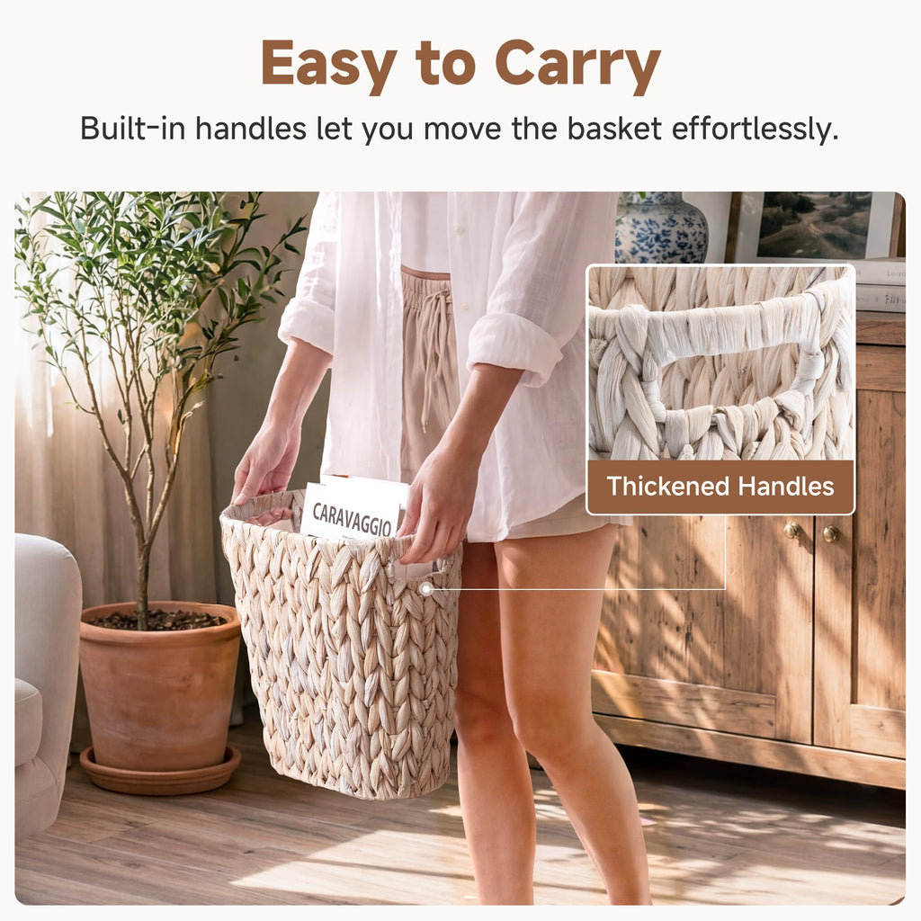 Bathroom Garbage Can, Wicker Waste Basket for Bathroom, White