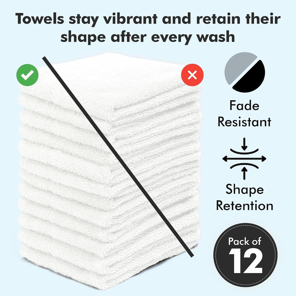 Face Towels Pack of 12 – 100% Cotton Wash Cloths (12x12 inch) – 550 GSM Soft, Quick Dry & Highly Absorbent Ring Spun