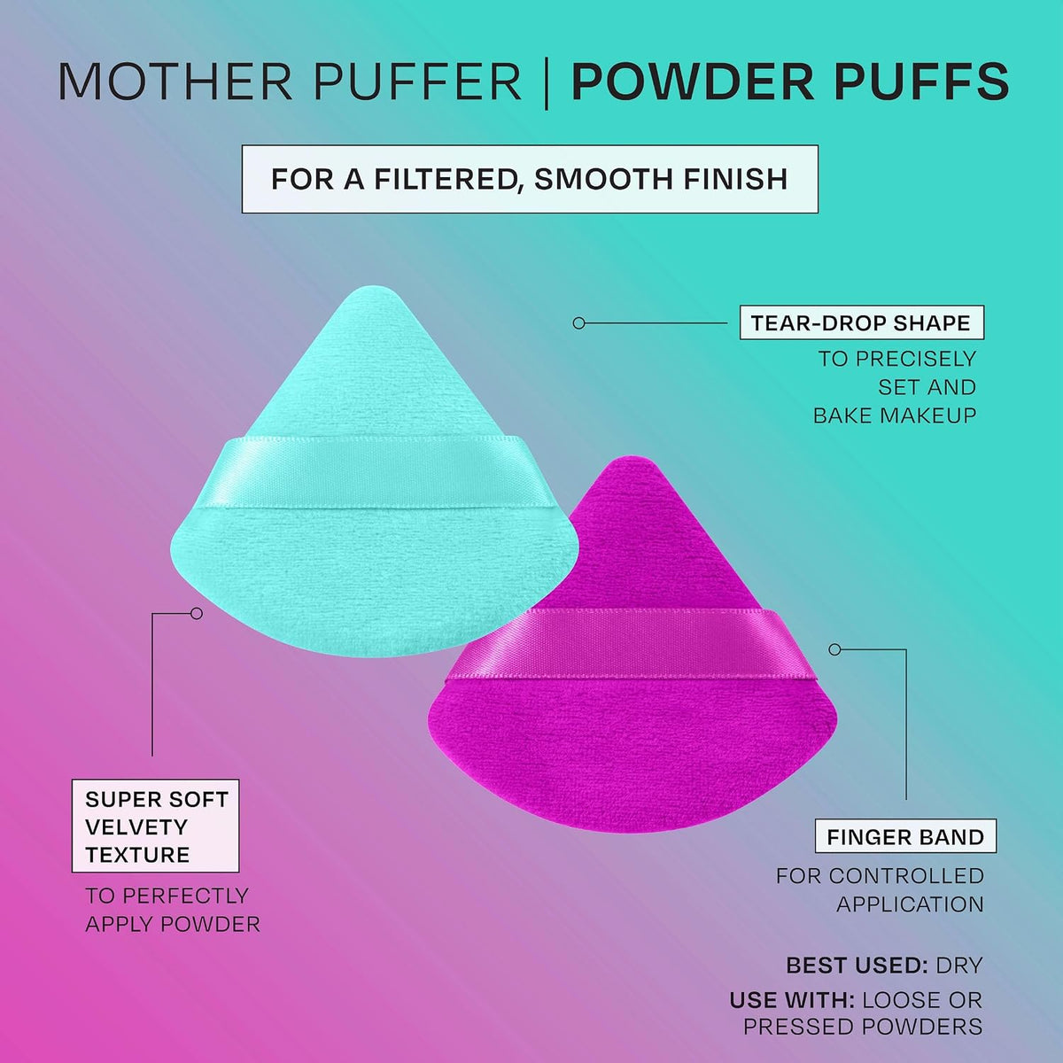 Puffs N' Stuff Makeup Sponge Set, Triangle Powder Puff, 8 Count