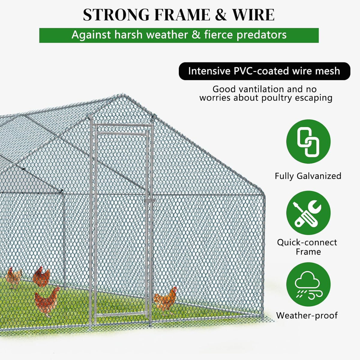 Chicken Coop, 19.5×10 FT Large Metal Chicken House, Poultry Habitat Cage with Waterproof Cover, Walk-in Chicken Run