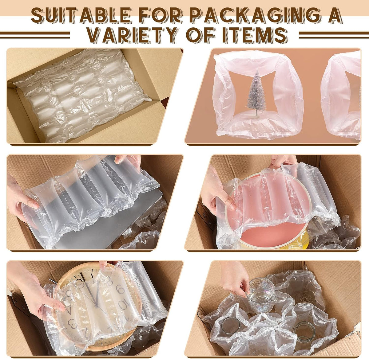Pillow Cushion Film Roll, Cut-to-length, Independent Bubble Columns, 3000 Count Inflatable Wrap Air Bags Void Filler