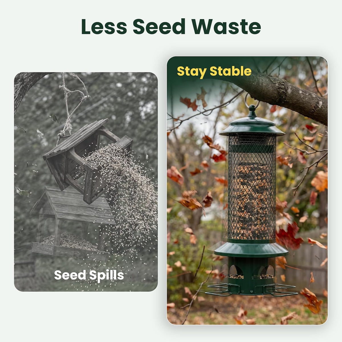 Squirrel Proof Bird Feeders for Outdoors - 4 Port Hanging Metal Bird Feeder with Gravity Spring, Upgraded Metal