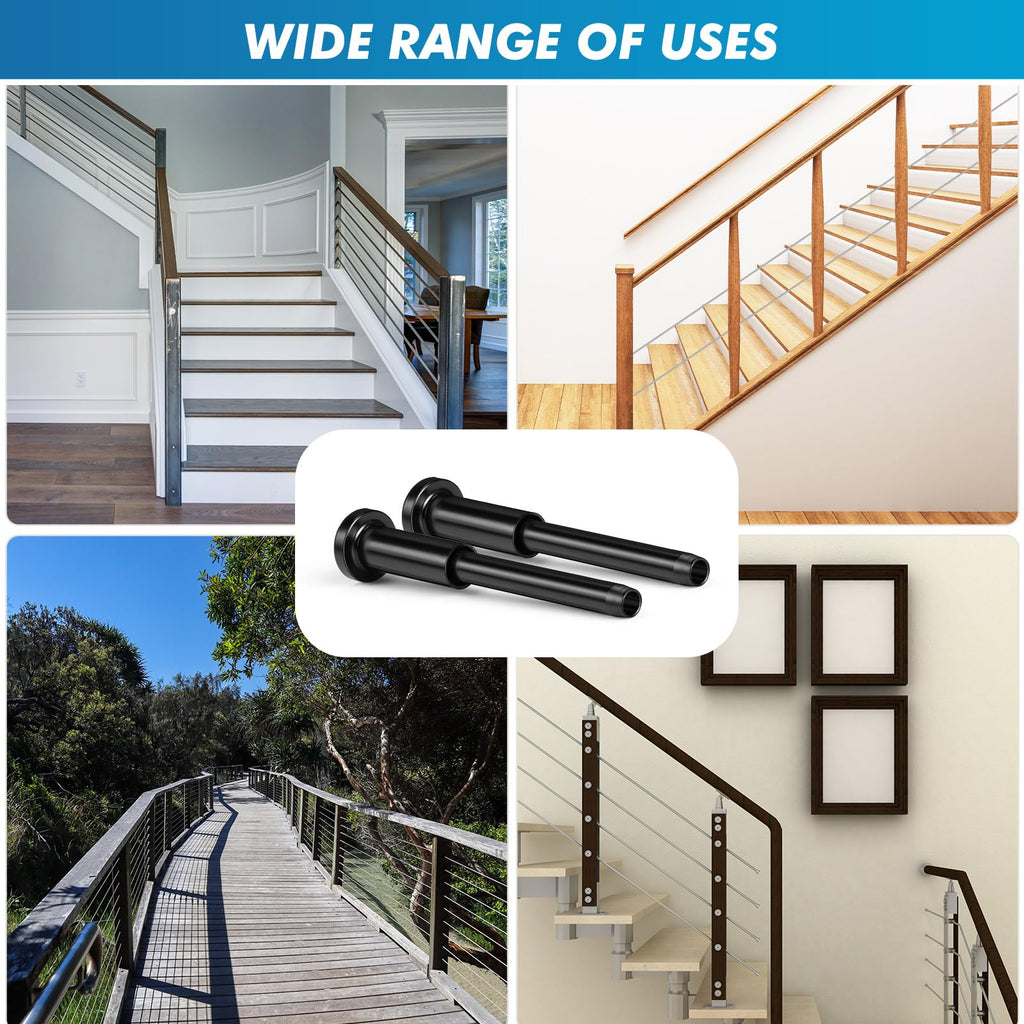 10 Pack 1/8" Stainless Steel Cable Railing Hardware Kit T316, Black