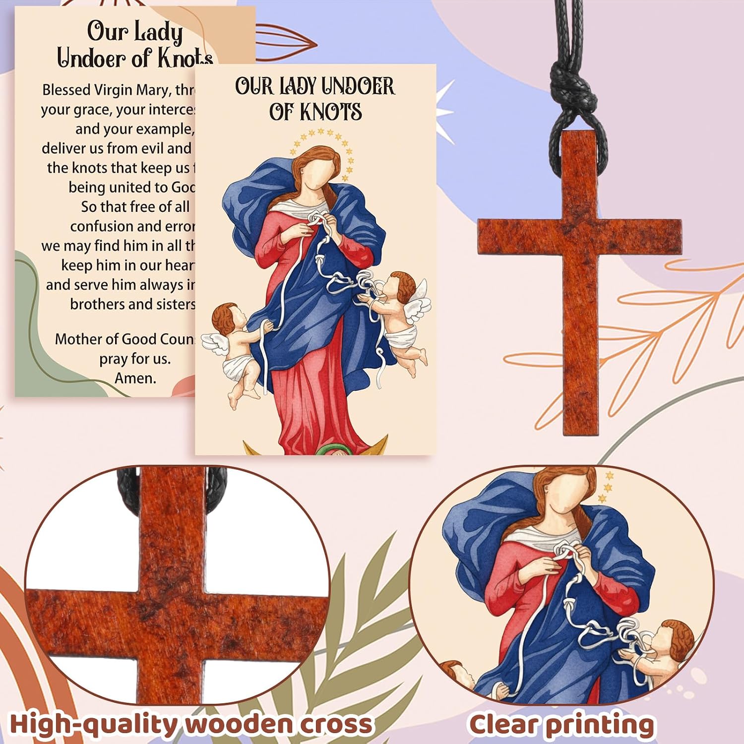 10/20/30 Set Catholic Religious Gifts Set Rosary Christian Cross Necklace with Saint Prayer Cards & Organza Bags