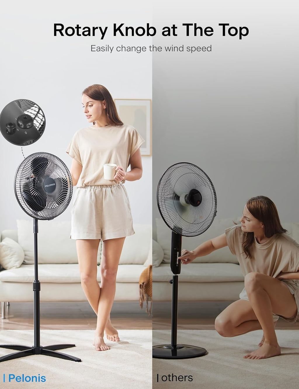 16" Adjustable Oscillating Pedestal Fan for Bedroom, Black | Budget Friendly 3-Speed Standing Fan with wide