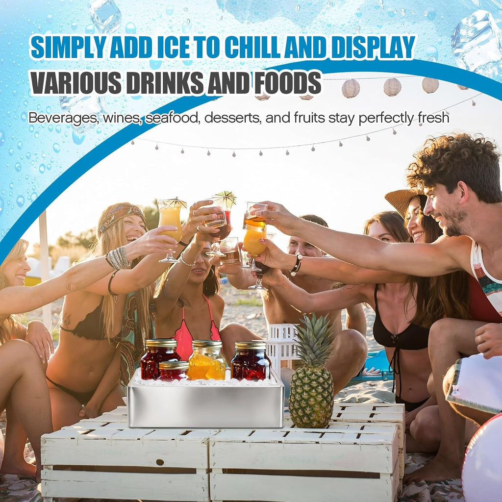 Large Ice Bin with Removable Stainless Steeltray for Party Buffet Drinks