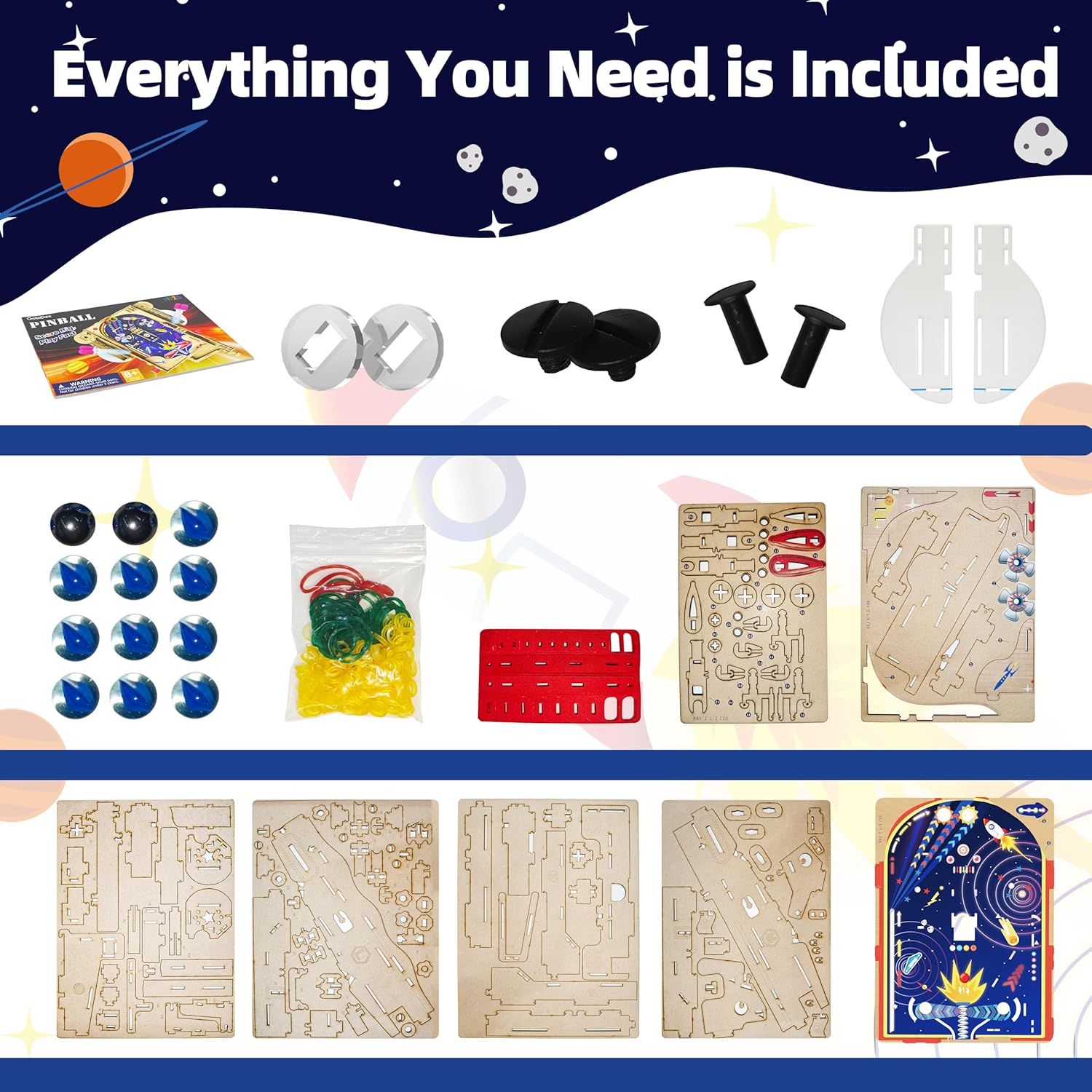 DIY Pinball Machine Kit for Kids, Build Your Own Arcade Game, Wooden STEM Toy for Learning, Birthday Gift for Boys