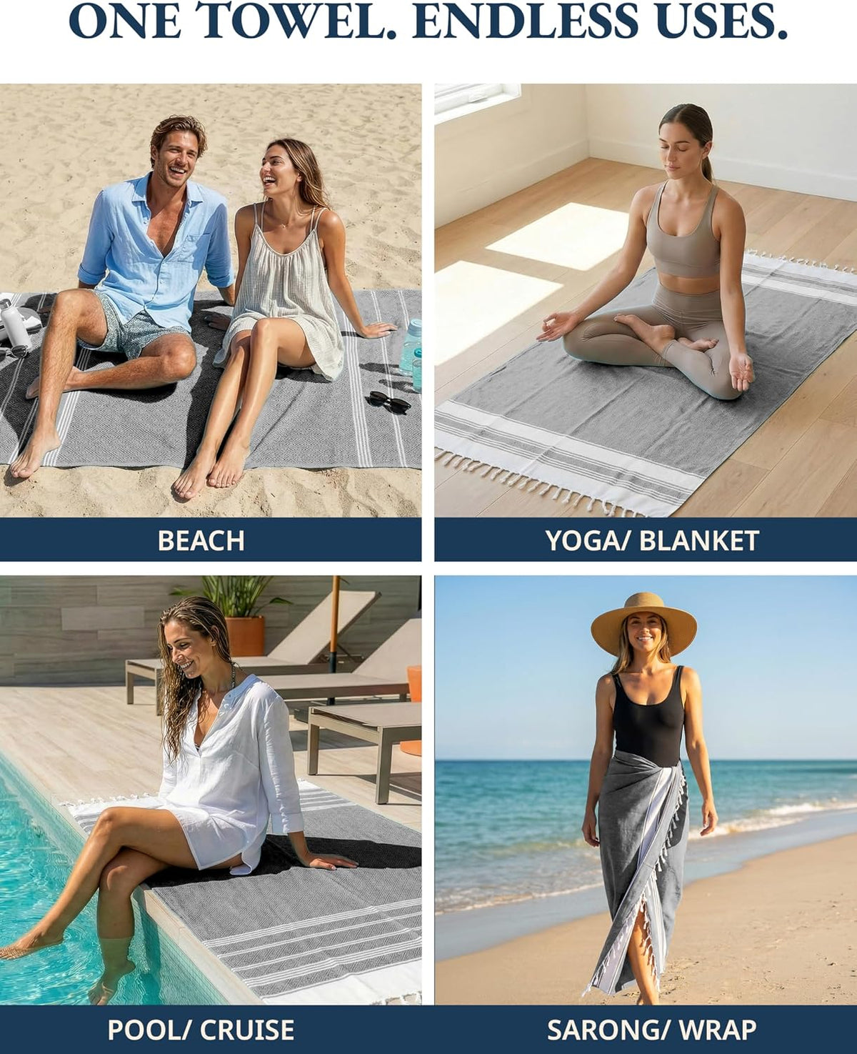 Beach Towel, 2 Pack Beach Towels Oversized, 39"x71", XL - Ebony | Quick Dry Pool Towels for Adults - Absorbent Sand