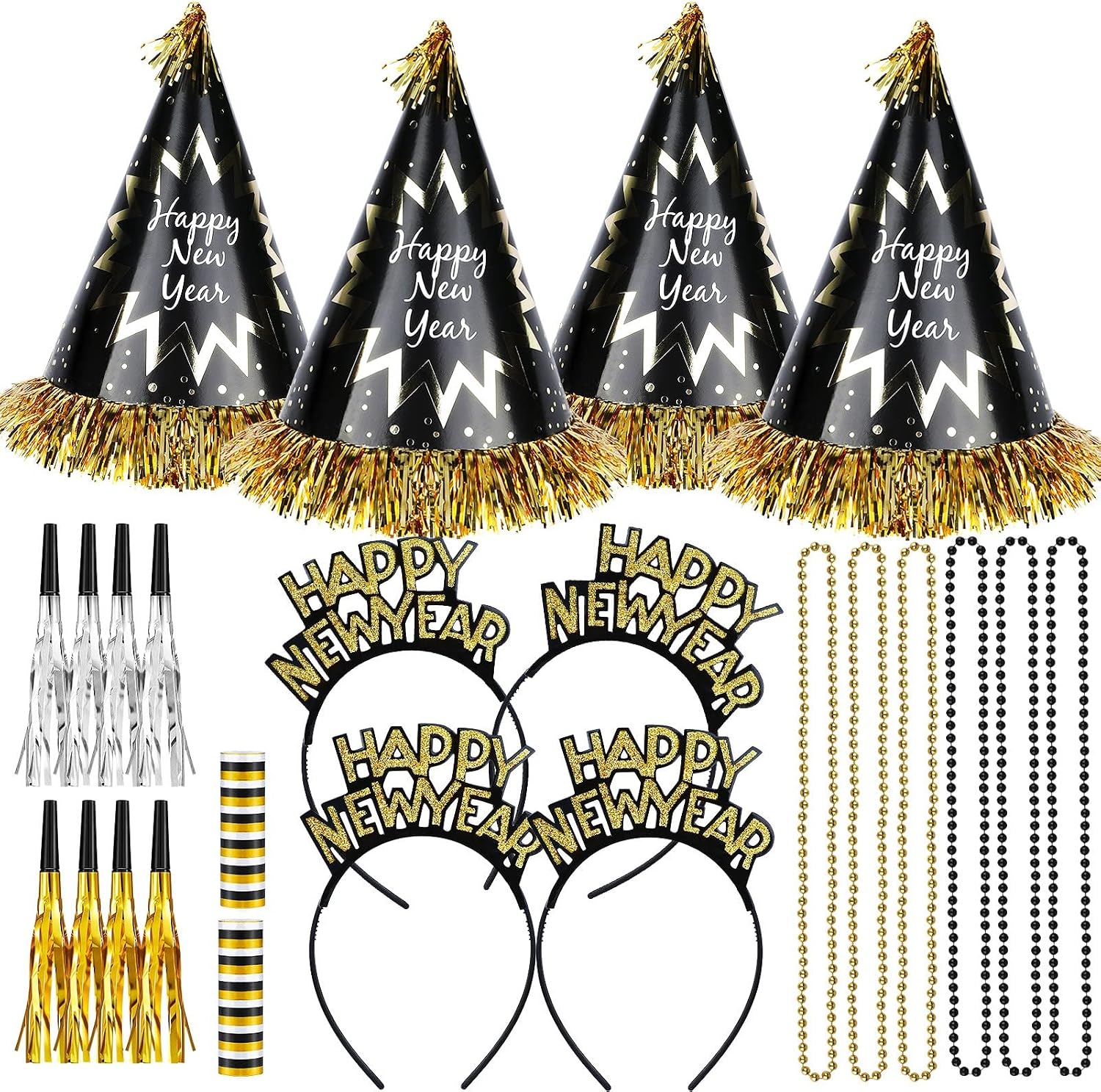 2026 Happy New Year Party Decorations 26pcs New Year's Eve Party Supplies Includes Cone Hats, Tiaras and Bead