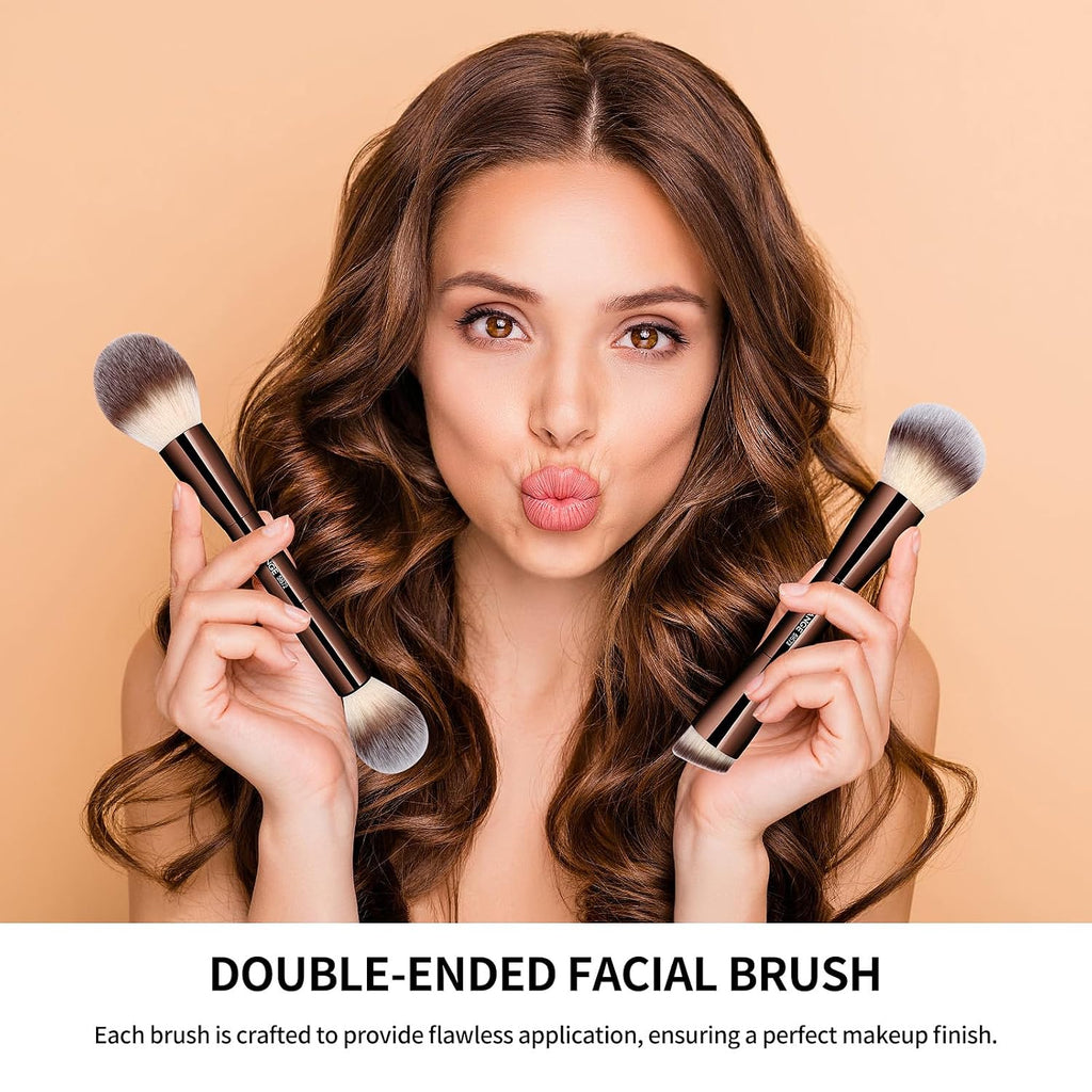 Foundation Makeup Brushes Set 2Pcs Double Ended Makeup Brush for Blending Liquid Powder Concealer Cream Blush Buffe