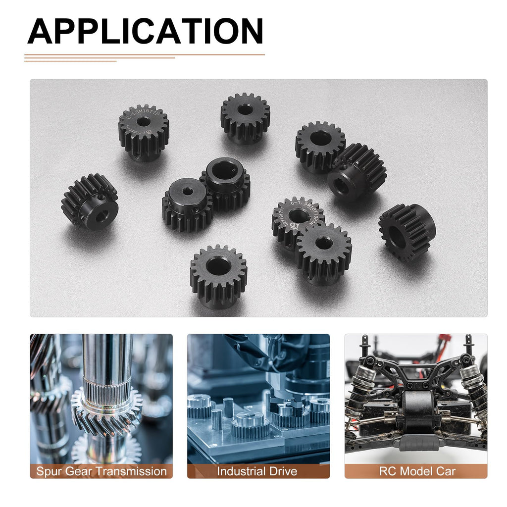 DTGN Spur Gear 1.5Mod 18 Teeth 12mm Thickness 10mm Bore 3x1.4mm Keyway 2Pcs
