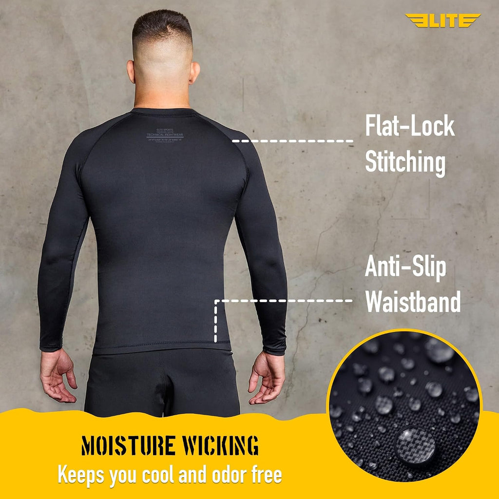 Men's Jiu Jitsu BJJ Rash Guard, Long Full Sleeve Compression Shirt for Sports Nogi Training