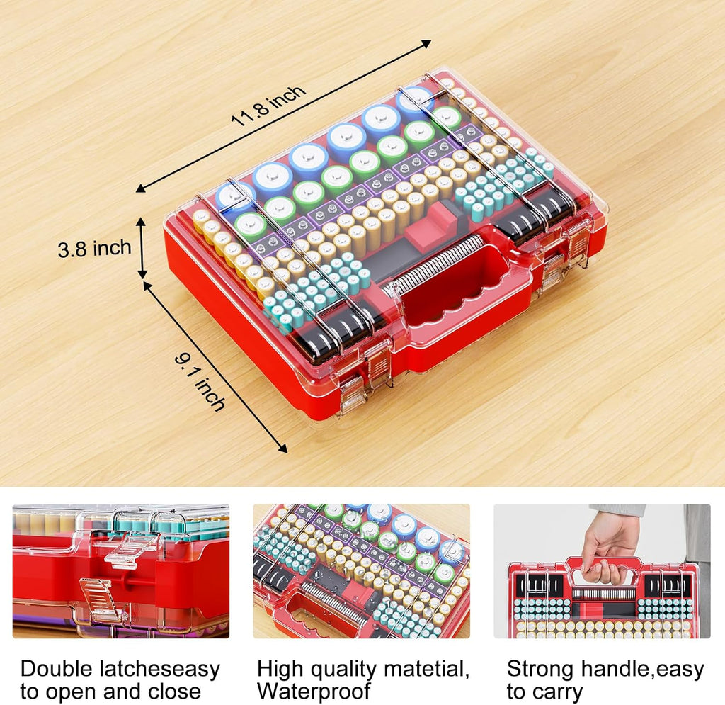Battery Organizer Storage Holder Box Case with Tester, Ultra-Large 262+ Batteries Container with Double-Sided, Holds