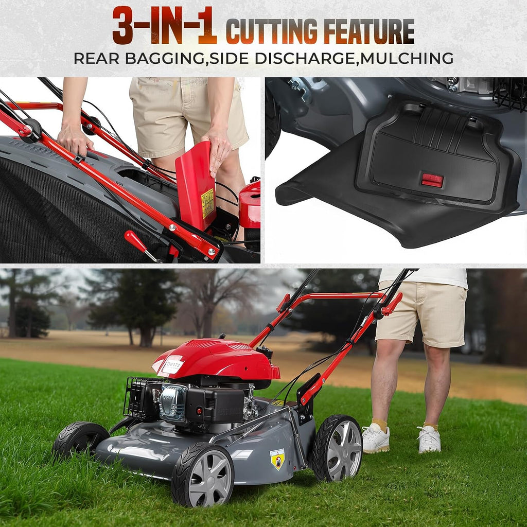 173CC Self Propelled Gas Lawn Mower with Bag[Foldable] - Easy Start, 3 in 1 Multi Functional Gas Powered Push Lawn
