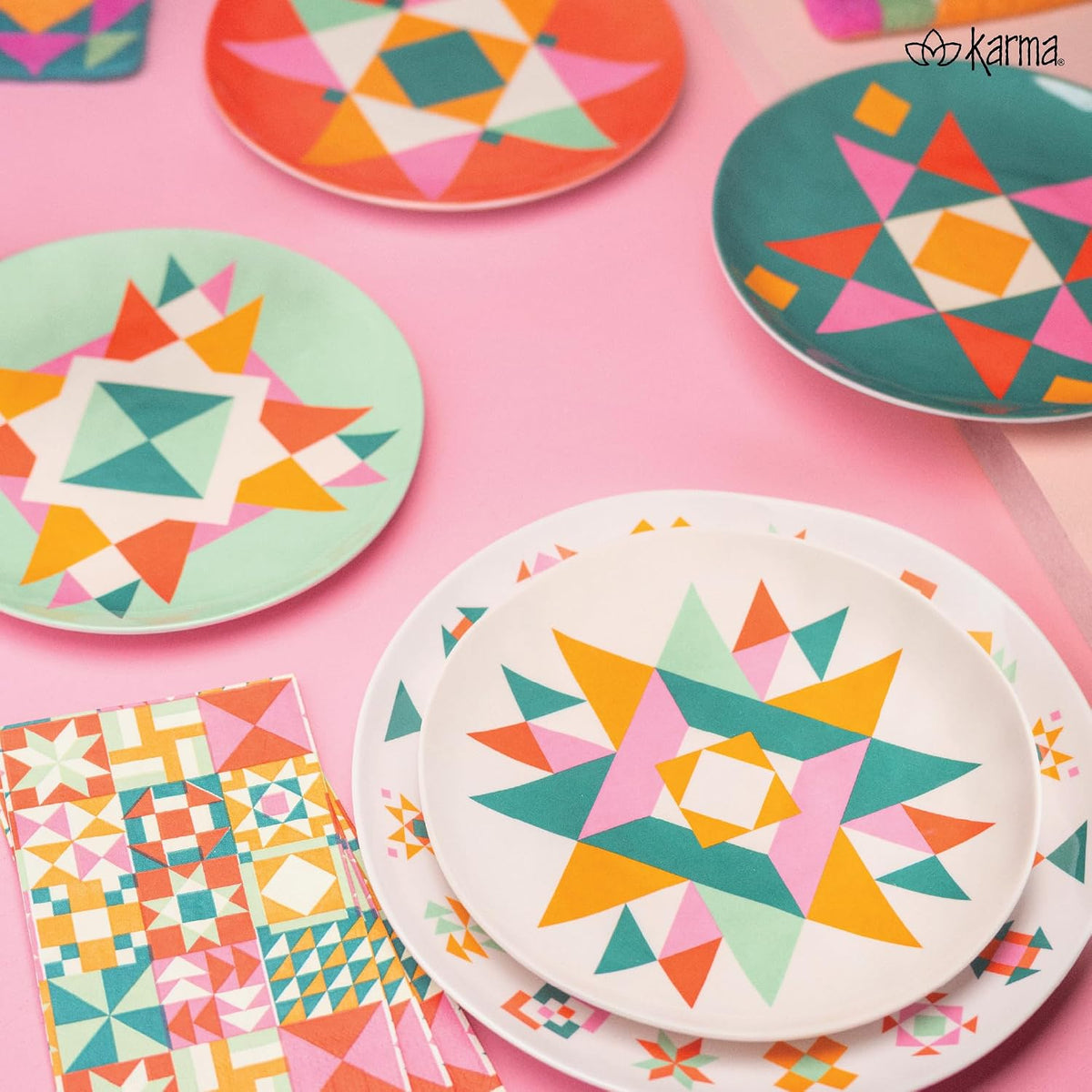 8.75 inches Melamine Salad Plates Set of 4, Reusable Dishwasher Safe Plates for Outdoor and Indoor, Crow