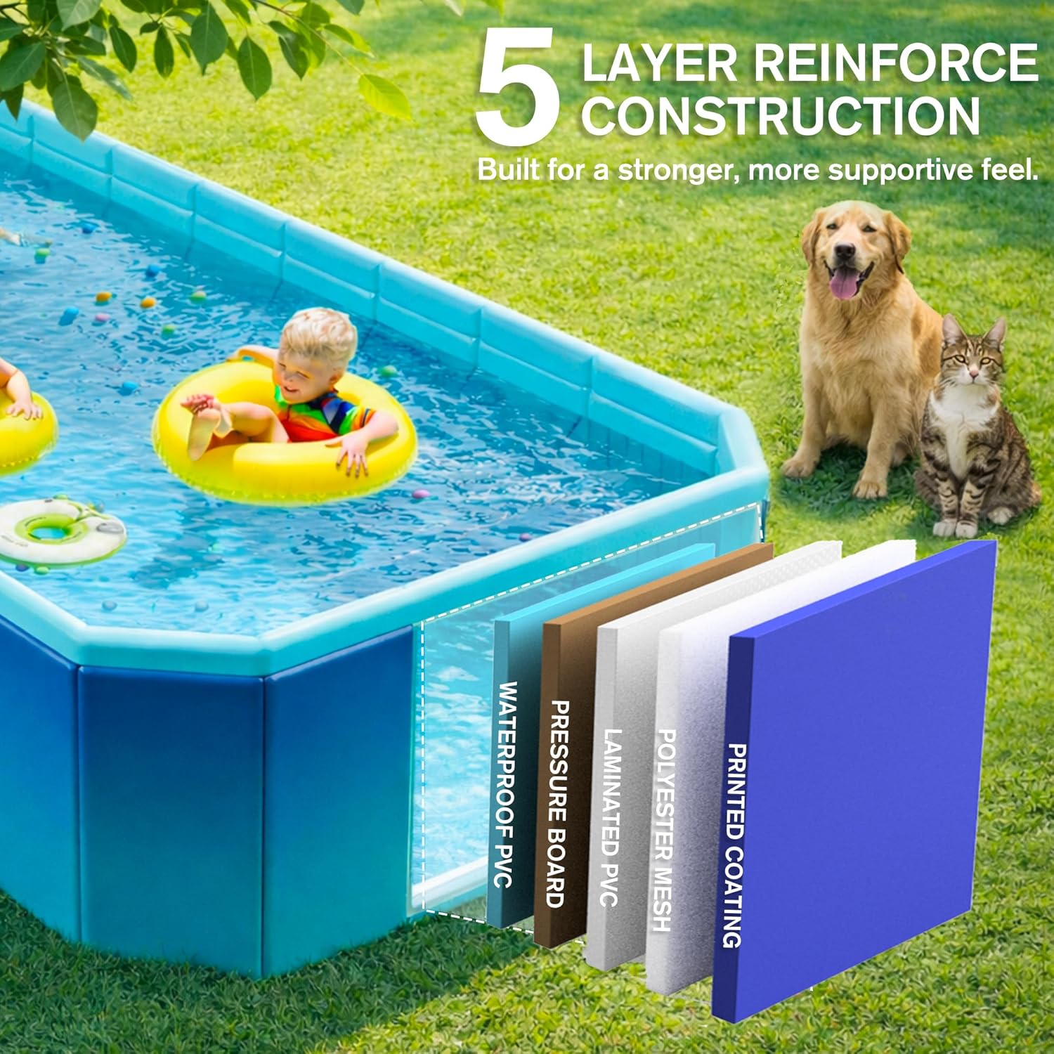 Foldable Pool, Non-Inflatable Swimming Pool for Adults & Family Use, Thickened Collapsible Folding Pool, Large