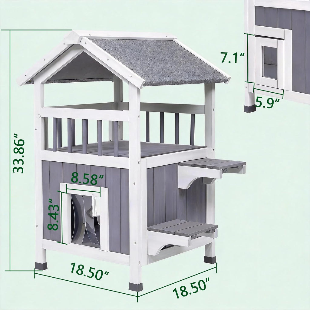 Large Wooden Insulated Outdoor Cat House - Weatherproof Feral Cat Shelter with Escape Door for Winter Indoor