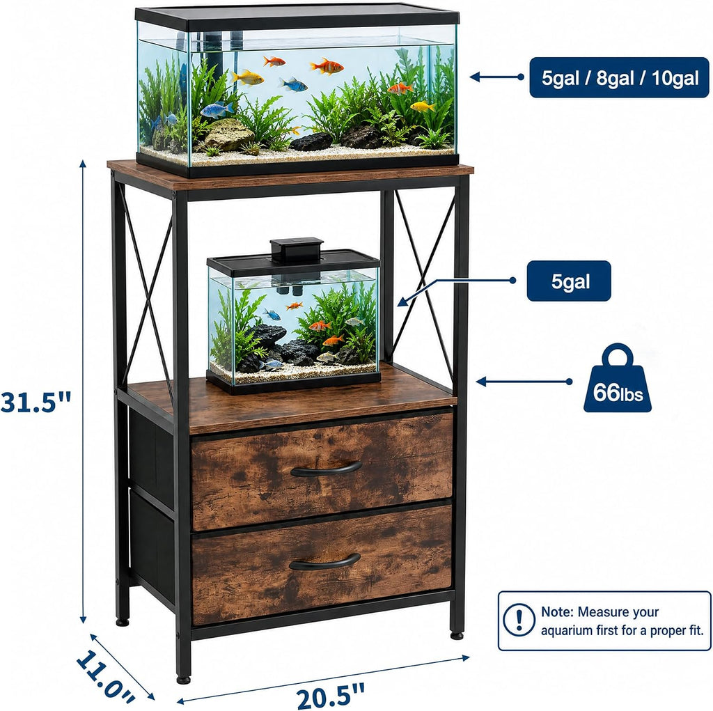 10 Gallon Fish Tank Stand with Storage Cabinet, 4-Tier Double Aquarium Stand for 5-10 Gallon Tanks, 20.5" l x 11" w