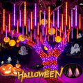 Halloween Lights Outdoor 2 Pack 16 Tube Meteor Shower Lights Orange Purple | Total 384LED, Extendable, Plug in
