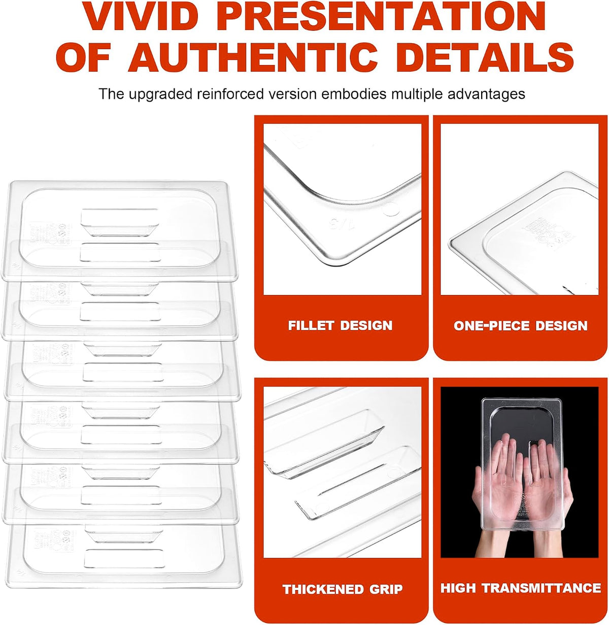 6-Pack Clear Polycarbonate Handled Lids for 1/6 Size NSF Food Pans