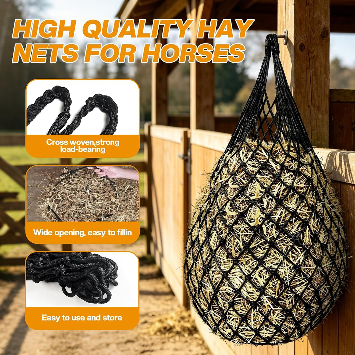 Hay Nets for Horses, 3-Pack Large-Capacity Hay Net for Horses Goats & Sheep