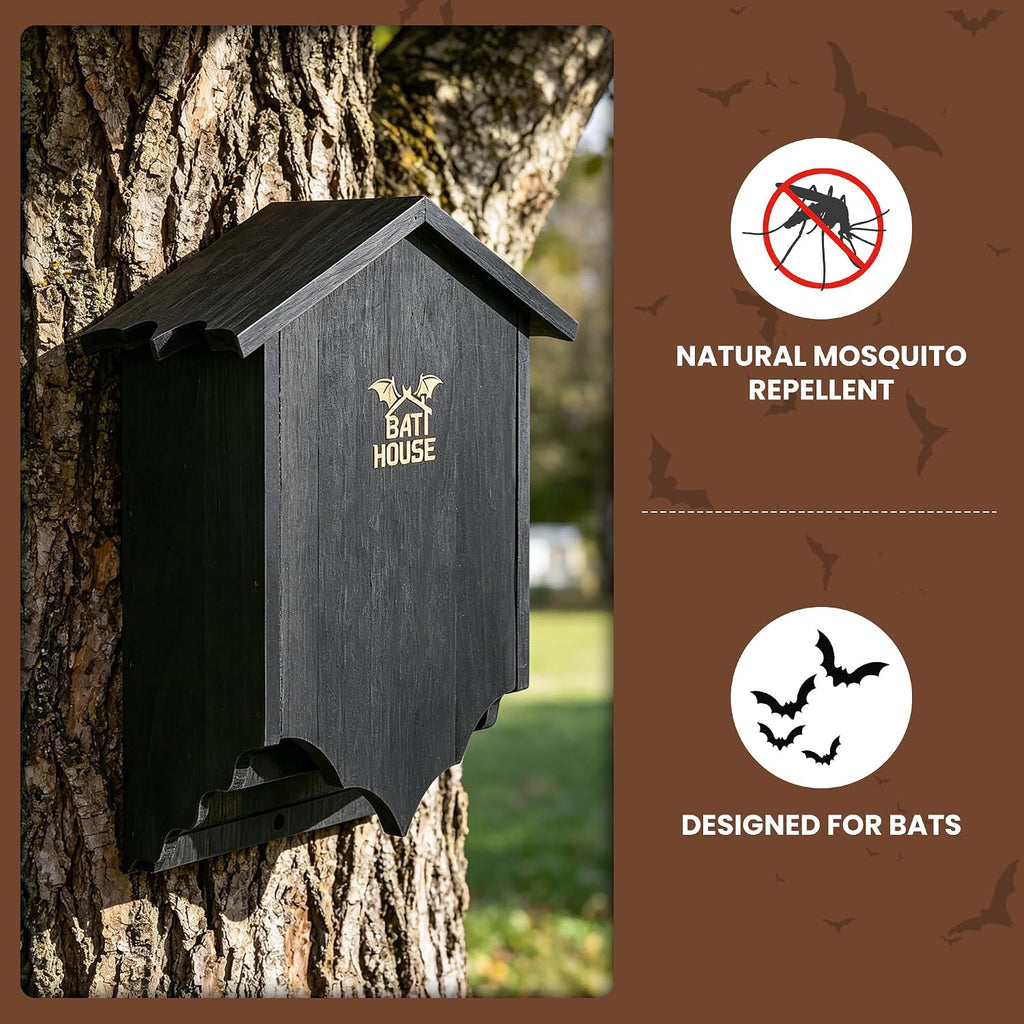 Bat Houses for Outdoors for Tree, Large Double Chamber Bat Box for Outside, Wooden Bat House Kit for Bats to Land and