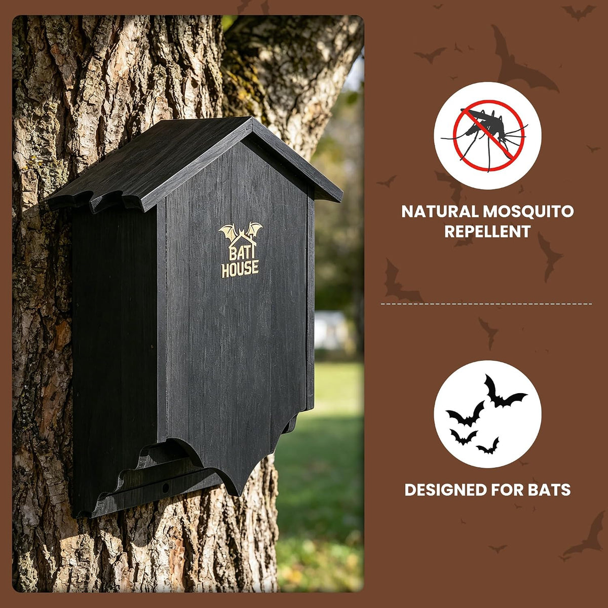 Bat Houses for Outdoors for Tree, Large Double Chamber Bat Box for Outside, Wooden Bat House Kit for Bats to Land and