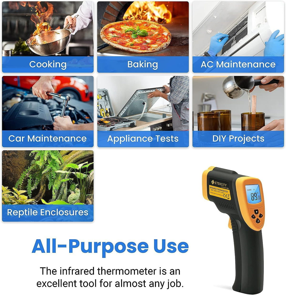 Infrared Thermometer Laser Temperature Gun, -58℉~1382℉, D:S 16:1