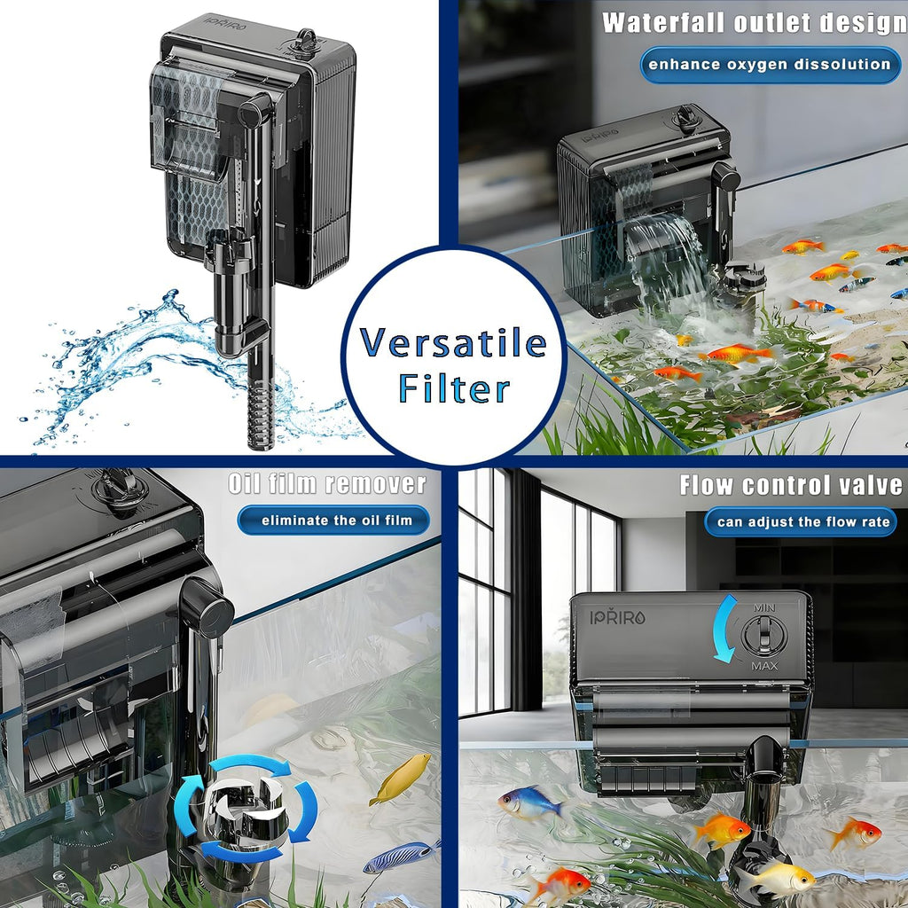 Glass Aquarium Starter Kits 1.5 Gallon Small Fish Tank, Betta Fish Tank for Home Office Deco, with LED Light, Power