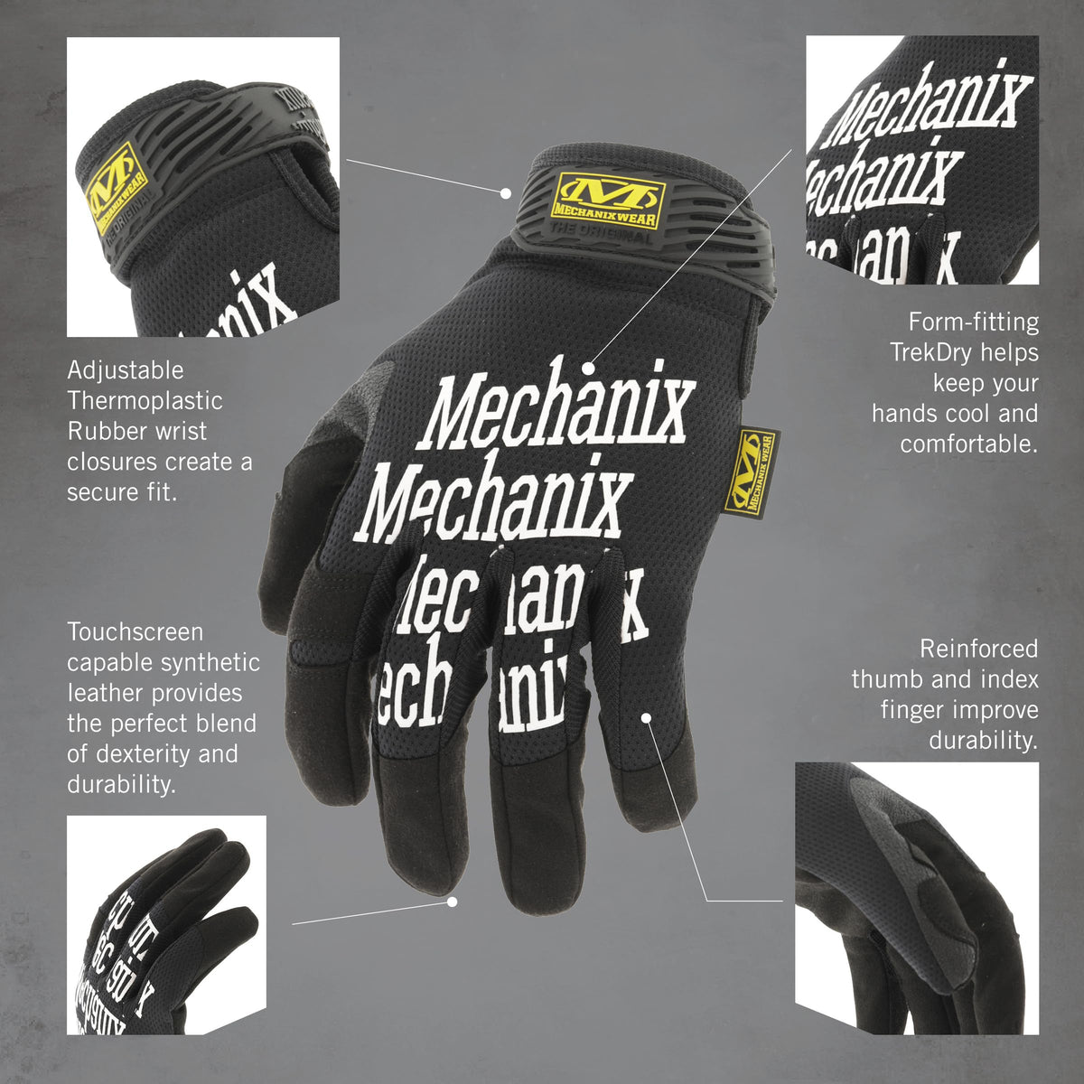 Original Touchscreen Work Gloves, Large, Black
