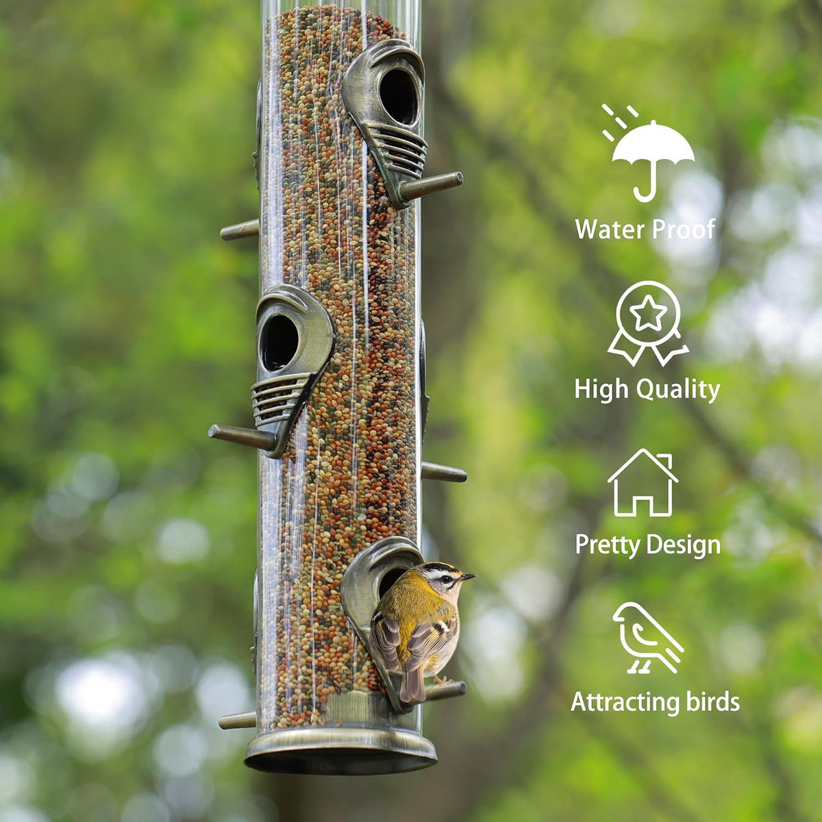 2PK Metal Bird Feeders with 6 Feeding Ports,Tube Bird Feeder with Steel Hanger,Hard Plastic Wild Bird Feeder for