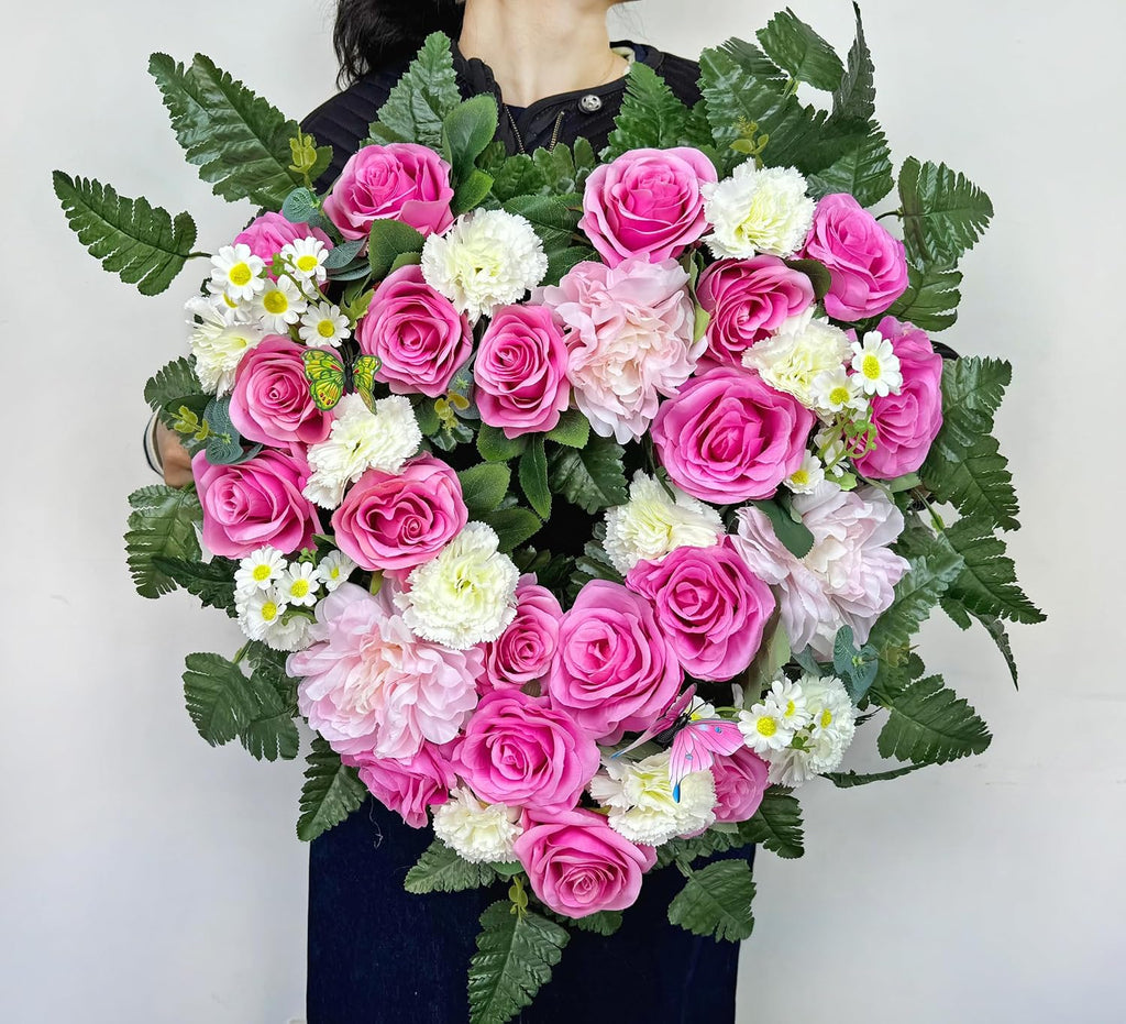 Cemetery Flower Wreaths for Grave Decorations- Elegant Remembrance Standing Heart,Memorial Floral with Easel