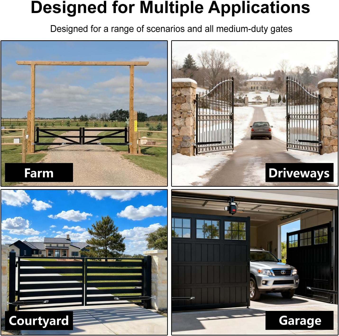 Automatic Dual Gate Opener for Swing Gates up to 660lb*2 16ft, Heavy Duty Electric Opener Kit for Driveway Home