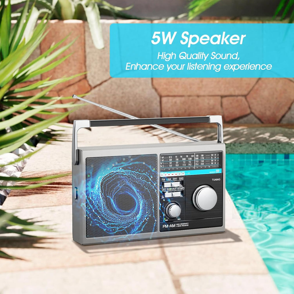 Portable AM FM Radio, Shortwave Transistor Radio with Best Reception, Battery Operated or AC Power Retro with Big