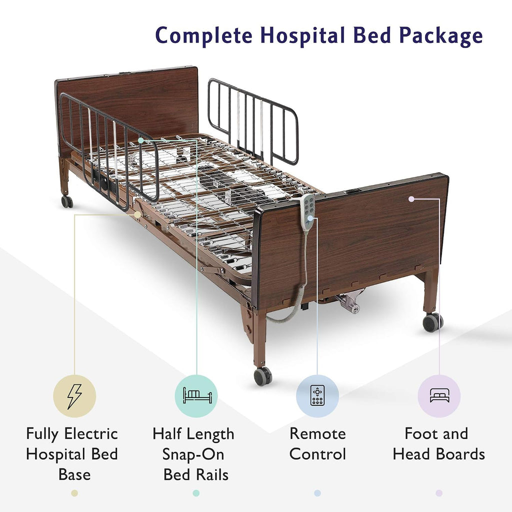 Full Electric Hospital Bed with Half Rails Included - for Home Care Use and Medical Facilities - Fully Adjustable