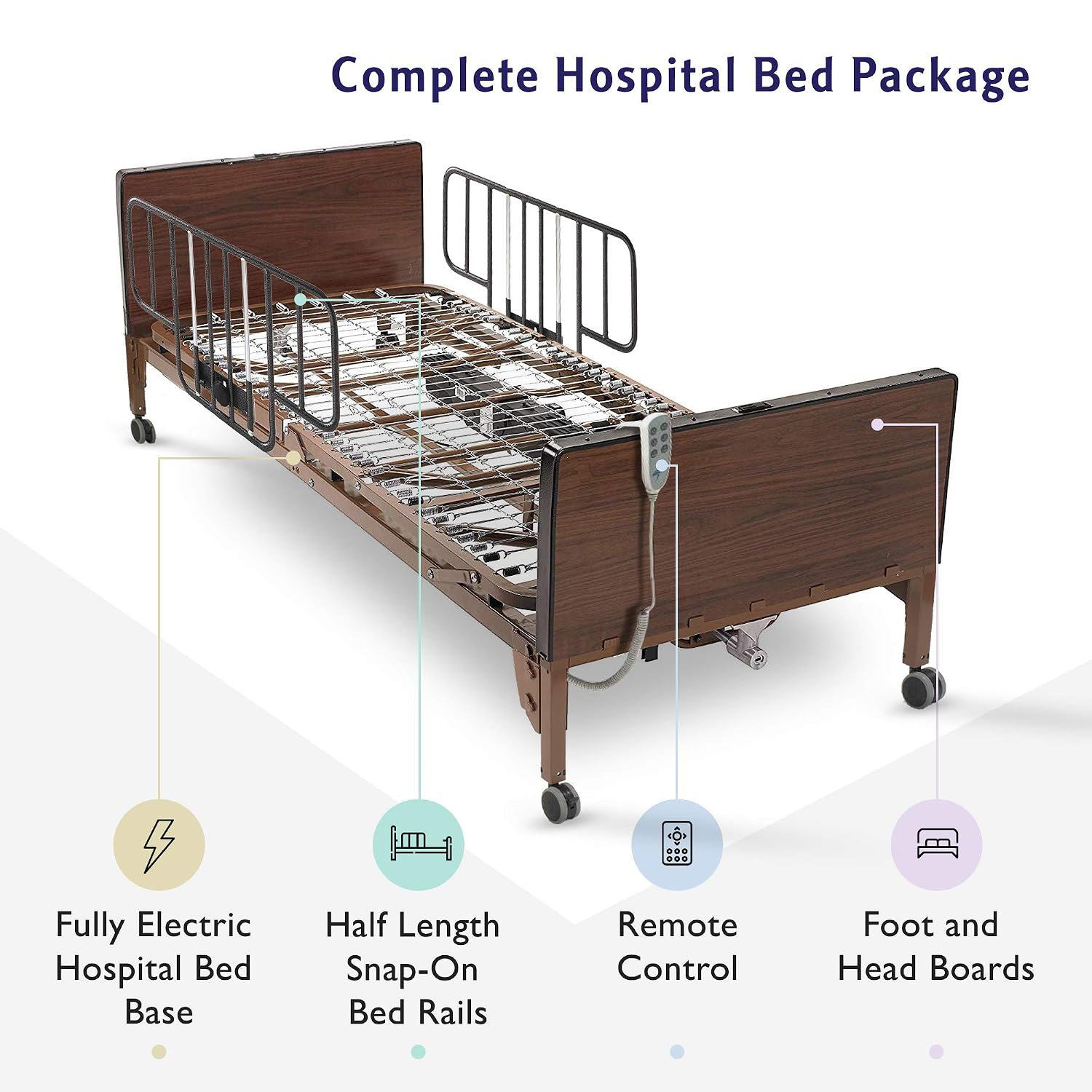 Full Electric Hospital Bed with Half Rails Included - for Home Care Use and Medical Facilities - Fully Adjustable