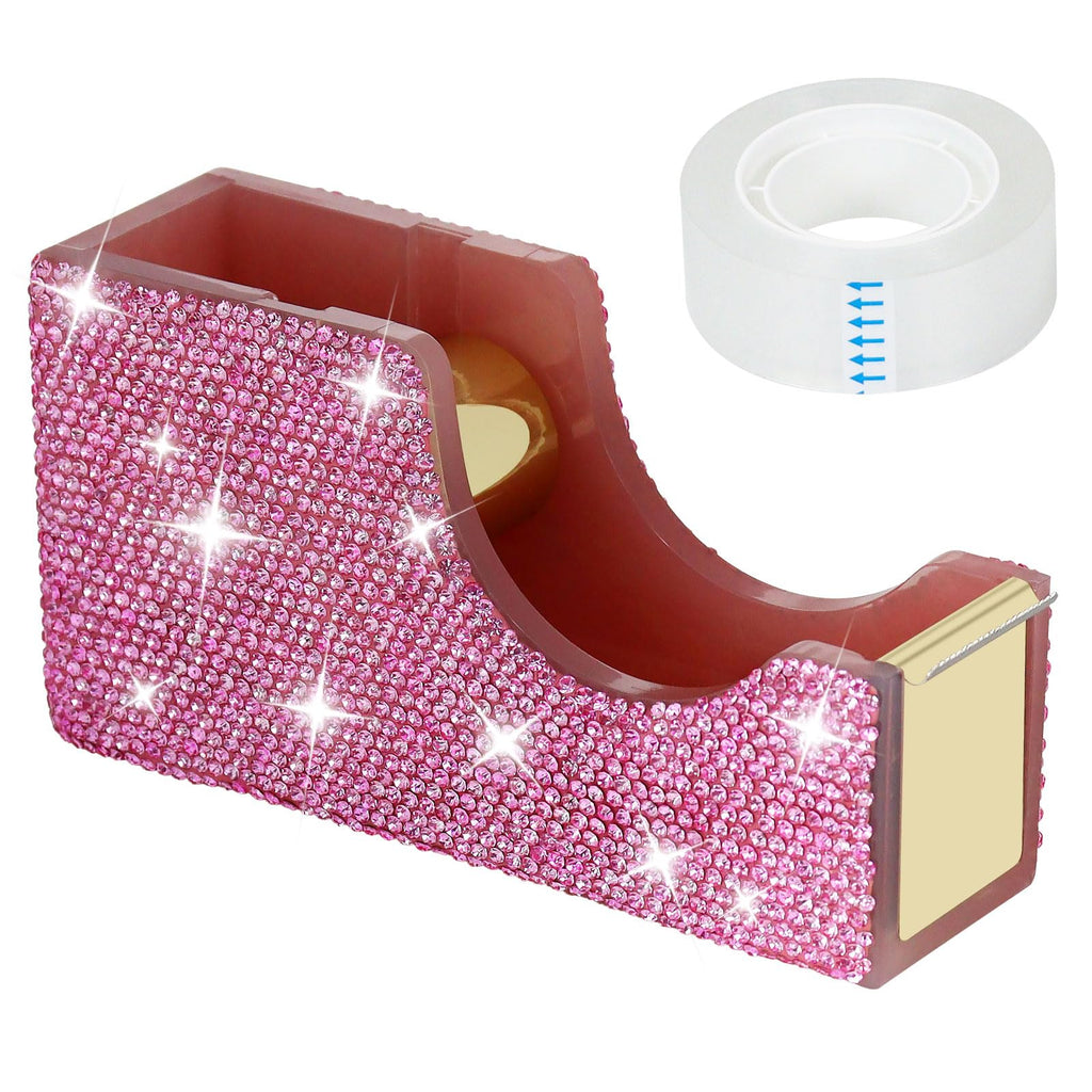 Rhinestone Pink Tape Dispenser, Refill 1 Inch Core, 4.8x2.6x1.7 in