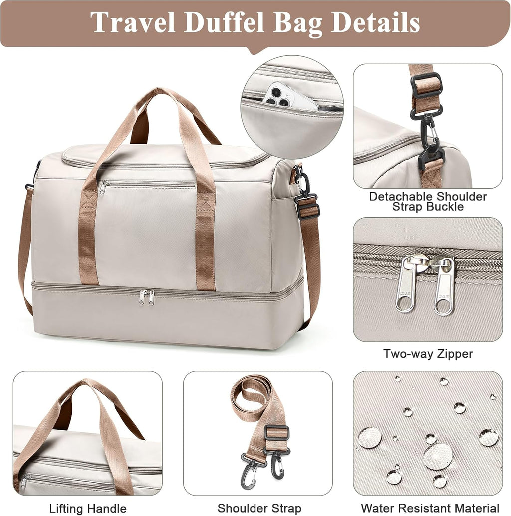 Travel Duffle Bag with Shoe Compartment, XL Weekender Bags for Women, Carry On Overnight Bags for Gym Sports &