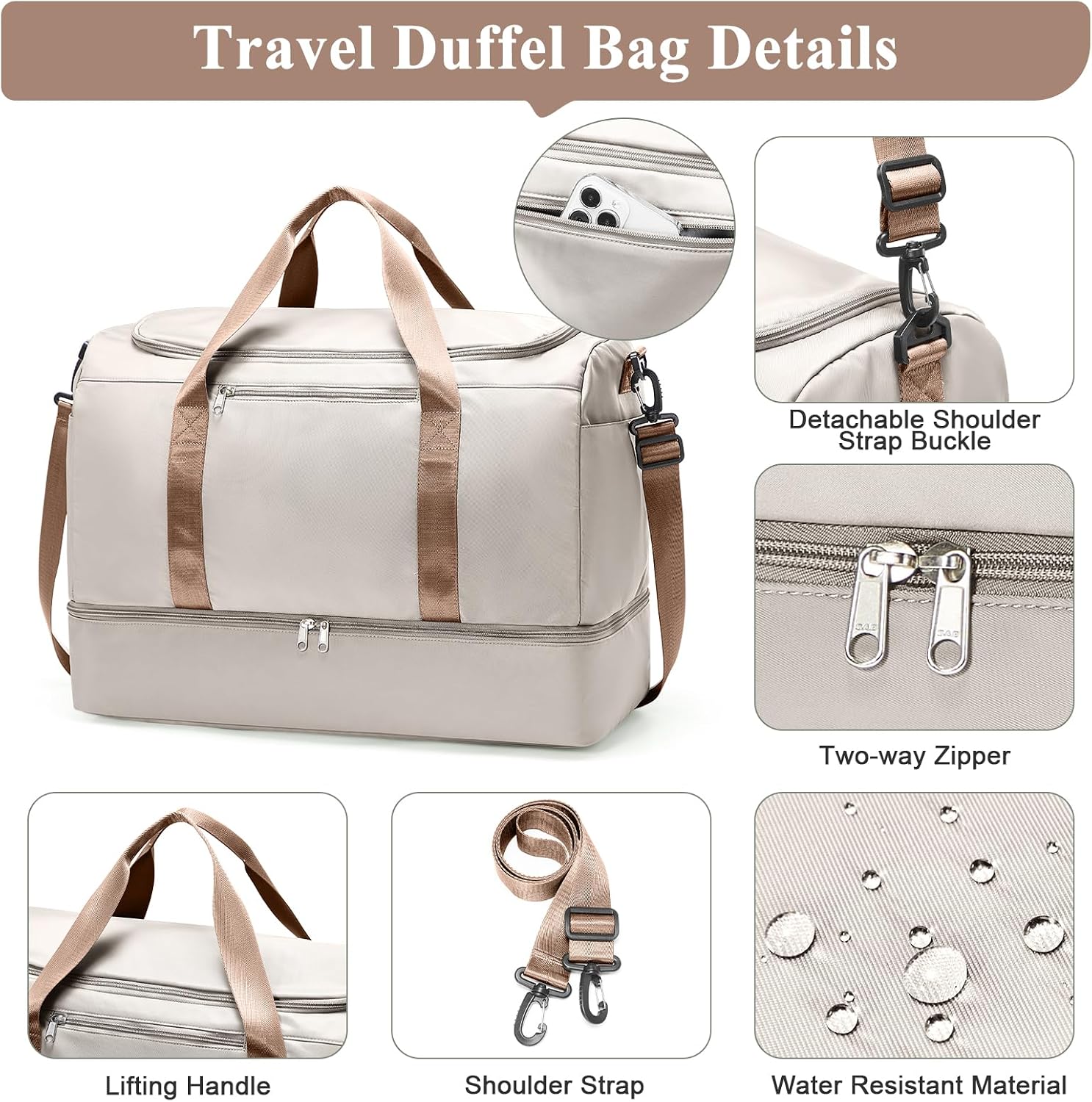 Travel Duffle Bag with Shoe Compartment, XL Weekender Bags for Women, Carry On Overnight Bags for Gym Sports &