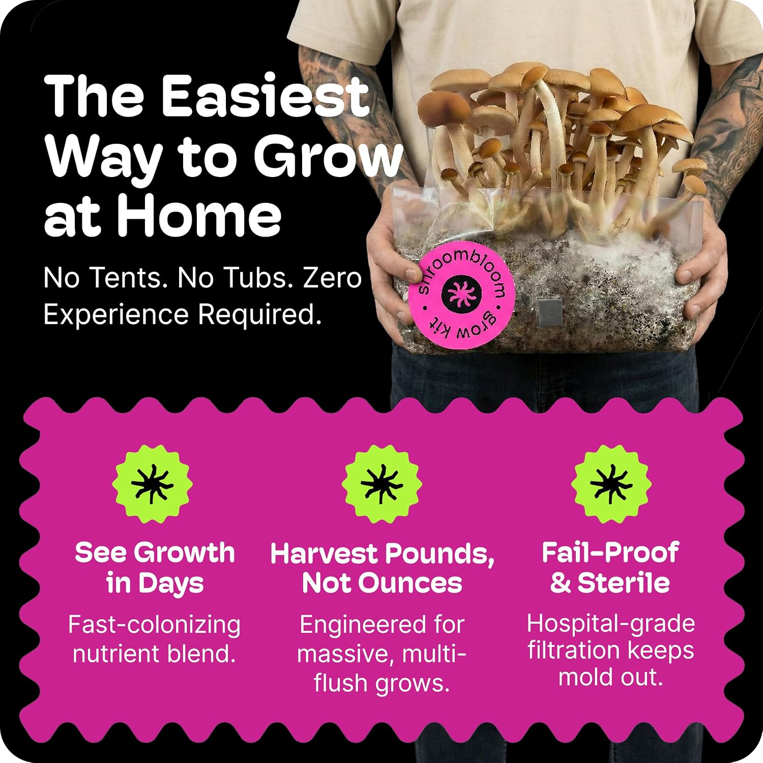 Mushroom Grow Kit – All-in-One 2LB (2-Pack) Grow Bag with Self-Healing Port – Fast-Colonizing Universal Substrate for