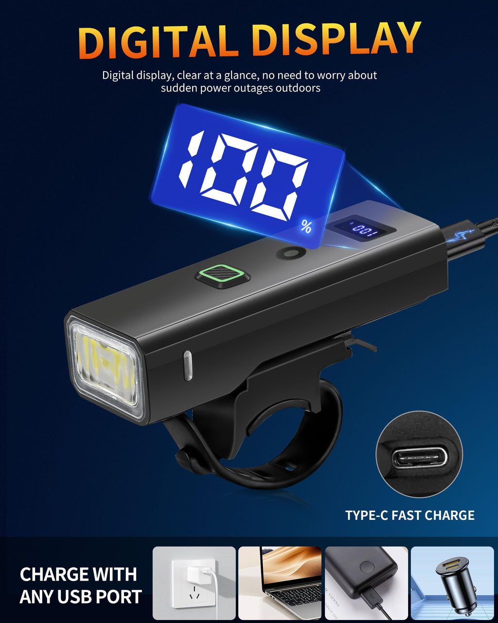 Bike Light Super Bright Bicycle Lights Front Only Headlight 4-Mode