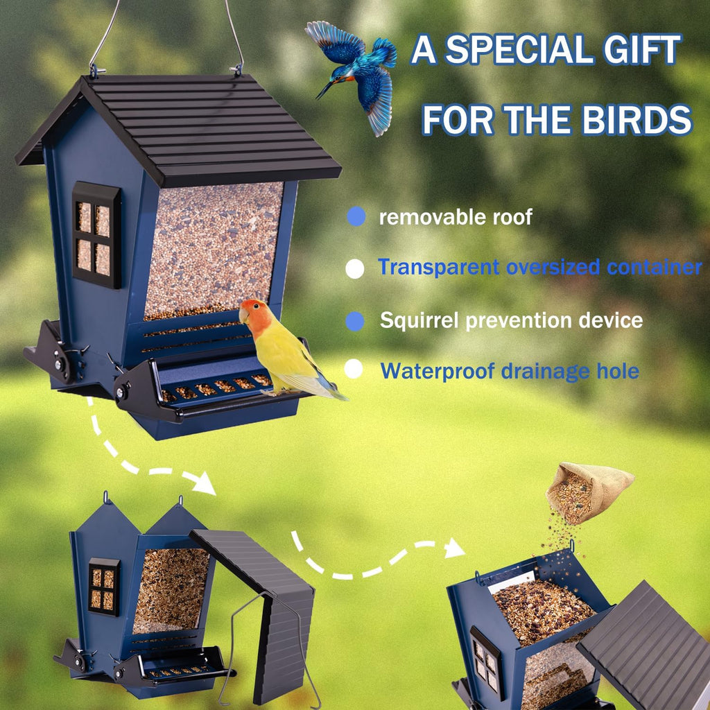 Bird Feeder Squirrel Proof Metal Hanging for Outdoor Wild Bird Seed, with Bilateral Weight-Activated Perches, Large