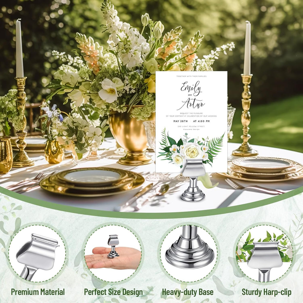 48 Pcs Wedding Table Number Holders Metal Silver Place Card Holder | Place Card Holder for Weddings Restaurants, Menu