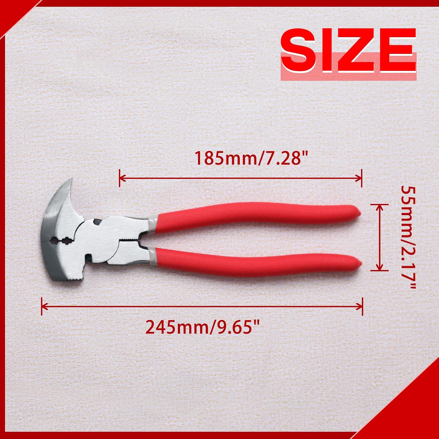 Multi Tool 9.5-Inch Fencing Pliers With Hammer Fence Cutter Nail Puller Wire Cutting Hammer Head Pliers