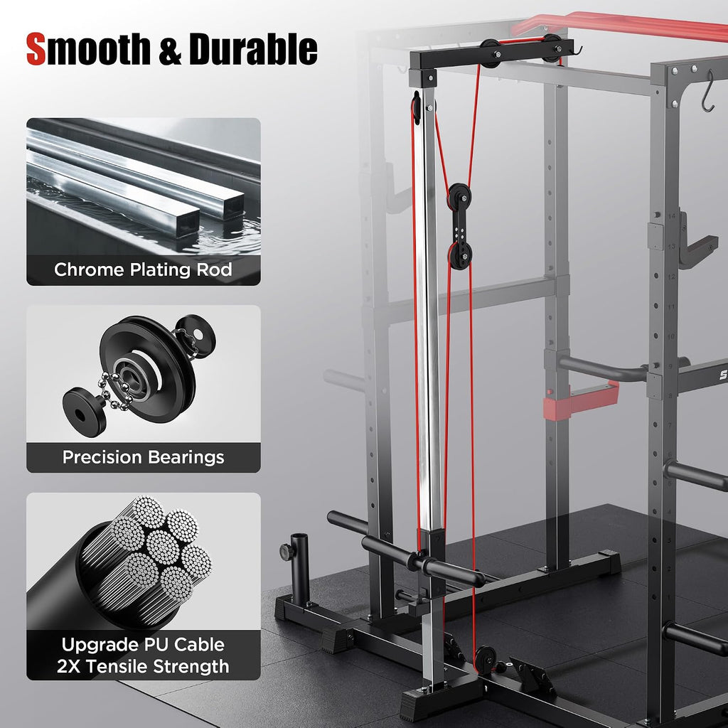 Power Rack, Multi-Functional Power Cage, Squat Rack with Pulley System & LAT Pull Down, Workout Cage with J Hooks for