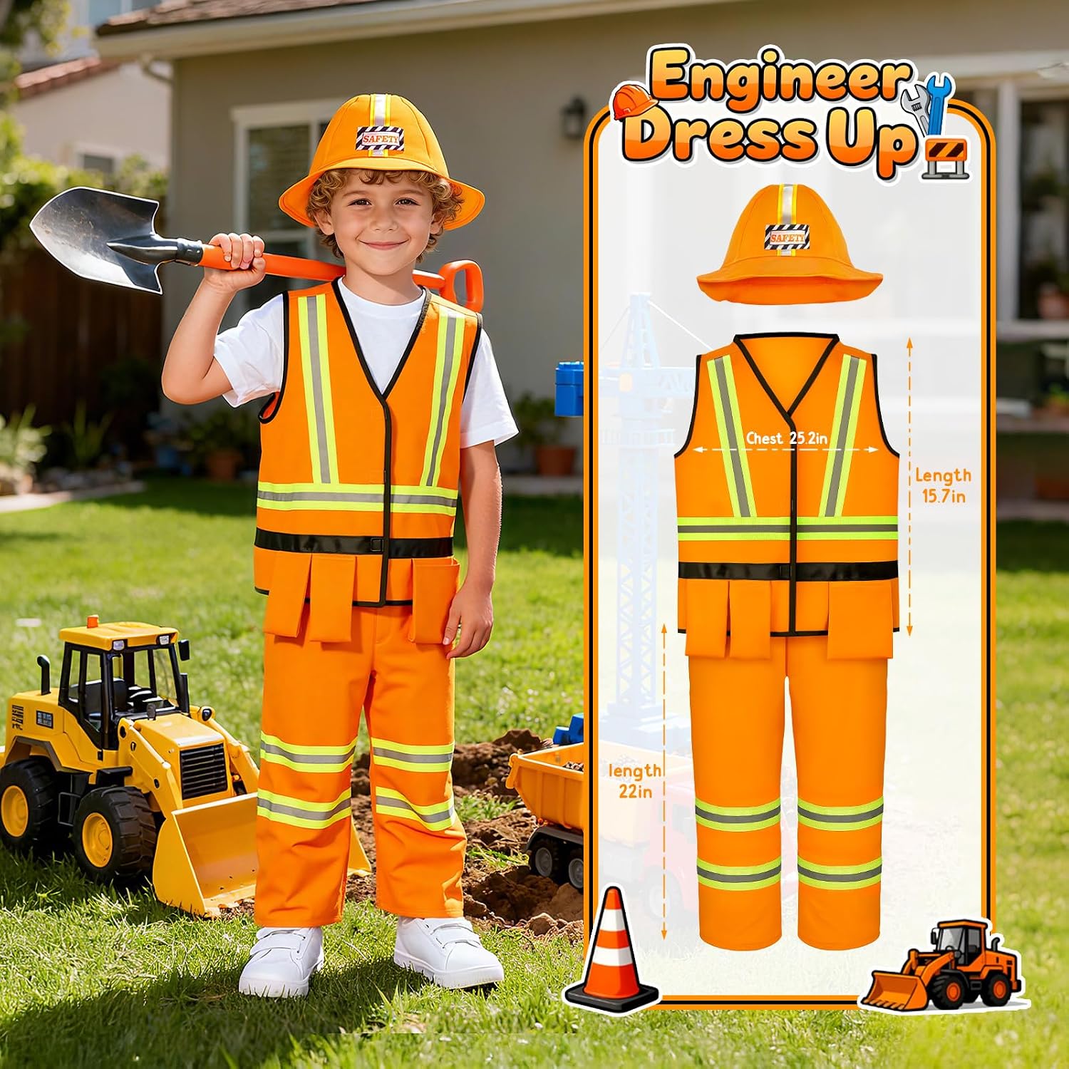 Kids Pretend Role Play Costumes, Dress Up Clothes for Toddlers | 4 Sets Astronaut, Policeman, Firefighter, Engineer