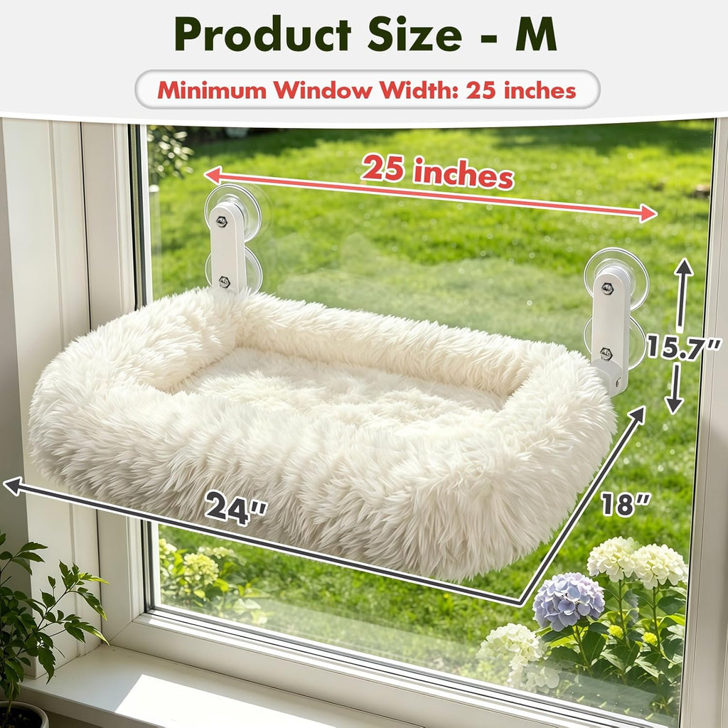 Cloud-Snuggle Cat Window Perch with 4-Sided Ultra-Thick & Fluffy Plush Cushion Bed, Foldable Cordless Cat Window