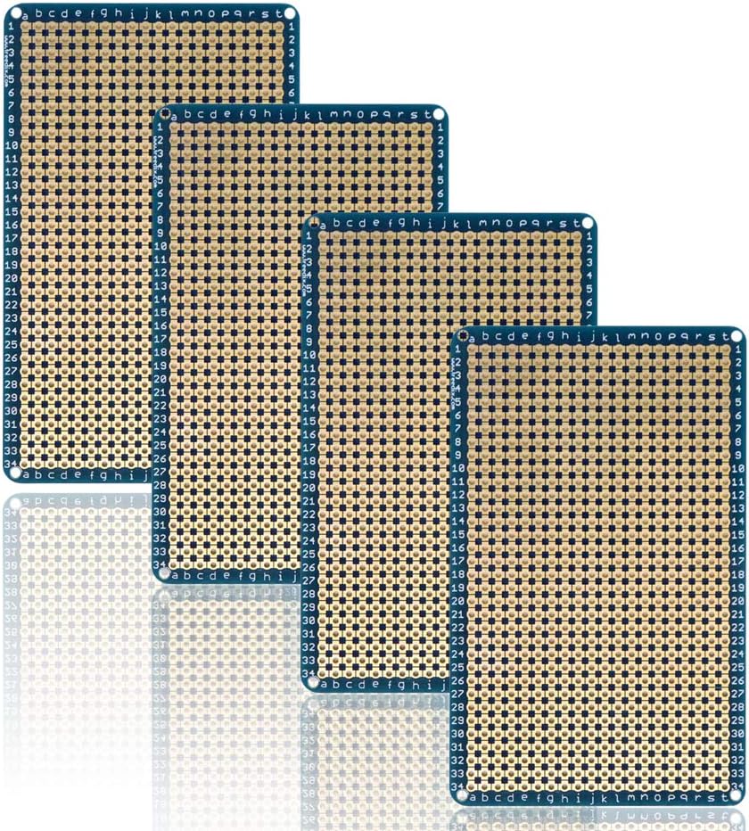 Treedix 4 pcs Solderable BreadBoard Universal Board PCB Prototype Shield Board Double Sided Tinned Gold Plated Holes Compatible with Arduino Kit Raspberry Pi Shield Prototyping and Testing