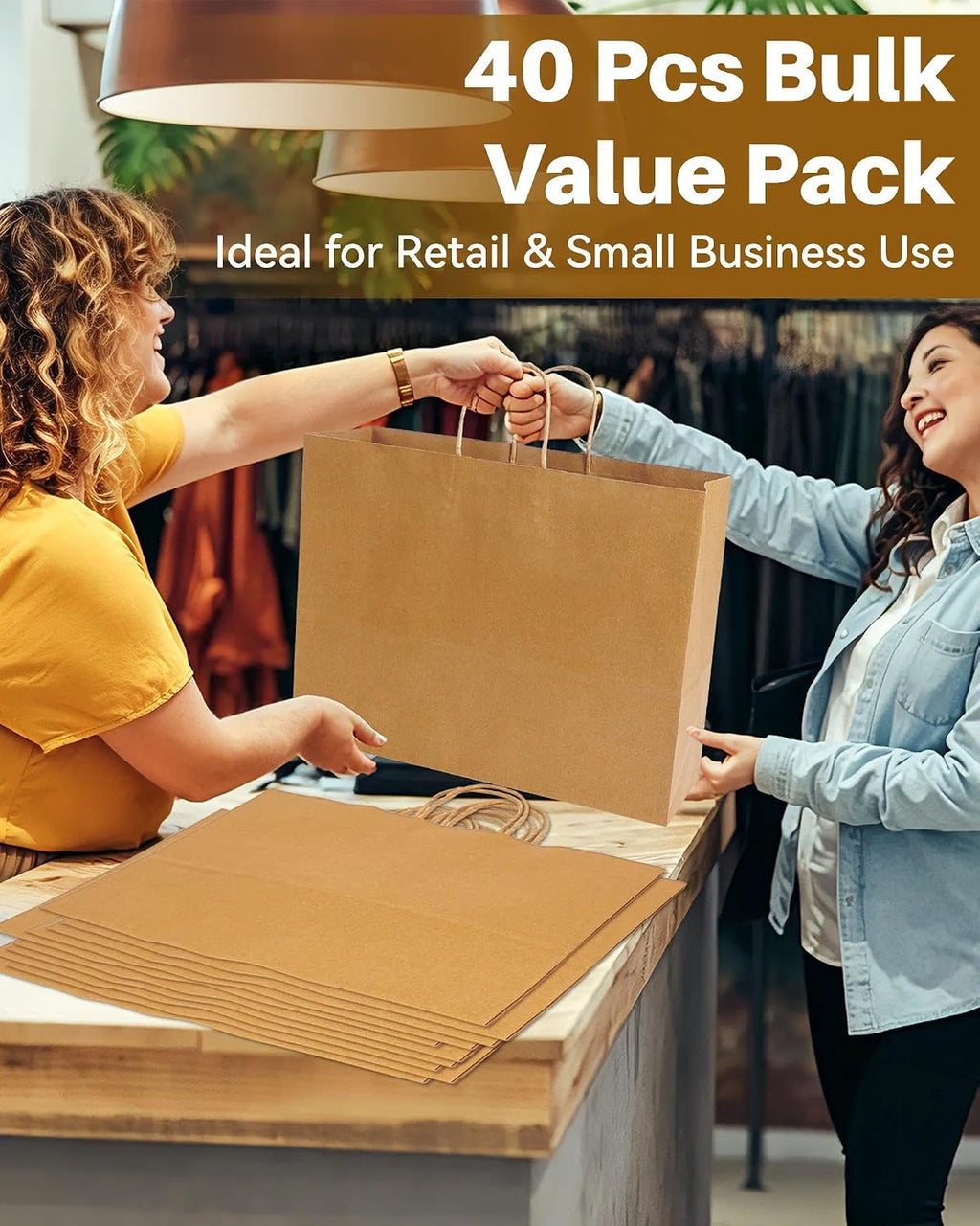 40 Pack Large Brown Paper Bags with Handles, Kraft Gift Bags