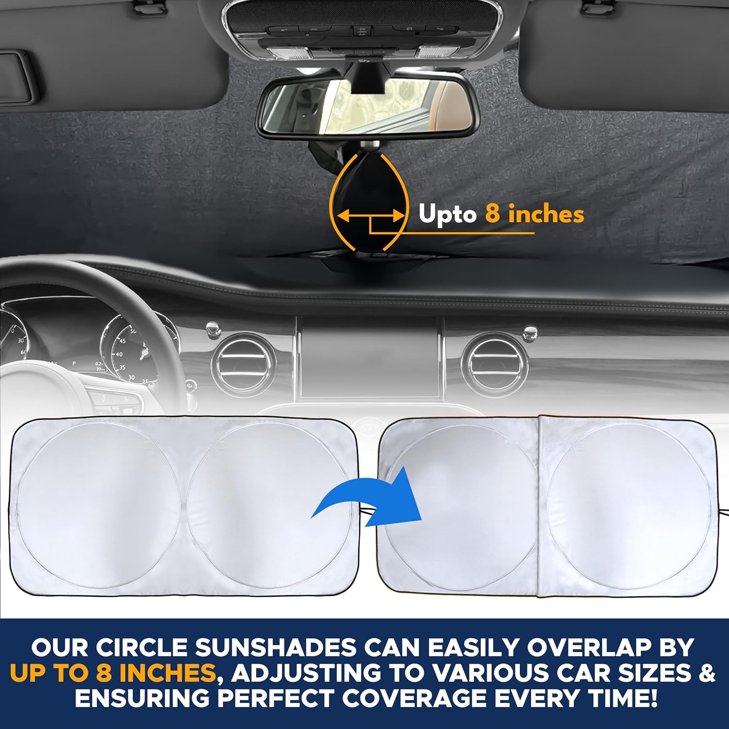 Car Windshield Sunshade | Blocks 99% Heat & Keeps Interior Cool | Universal Fits Cars, SUVs, Trucks | Automotive Sun